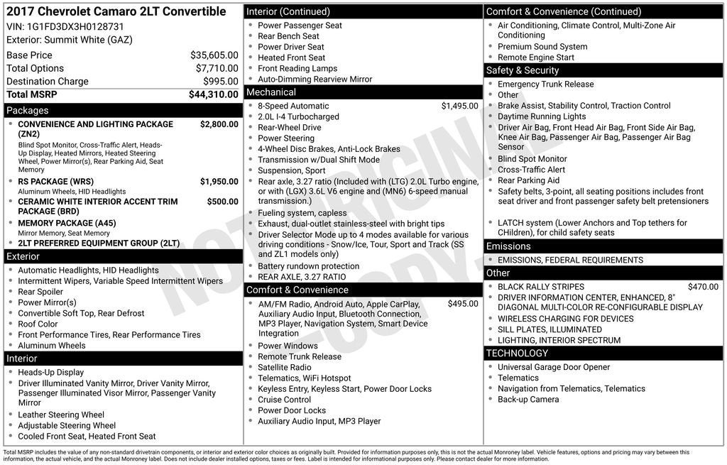 2017 Chevrolet Camaro 2LT
