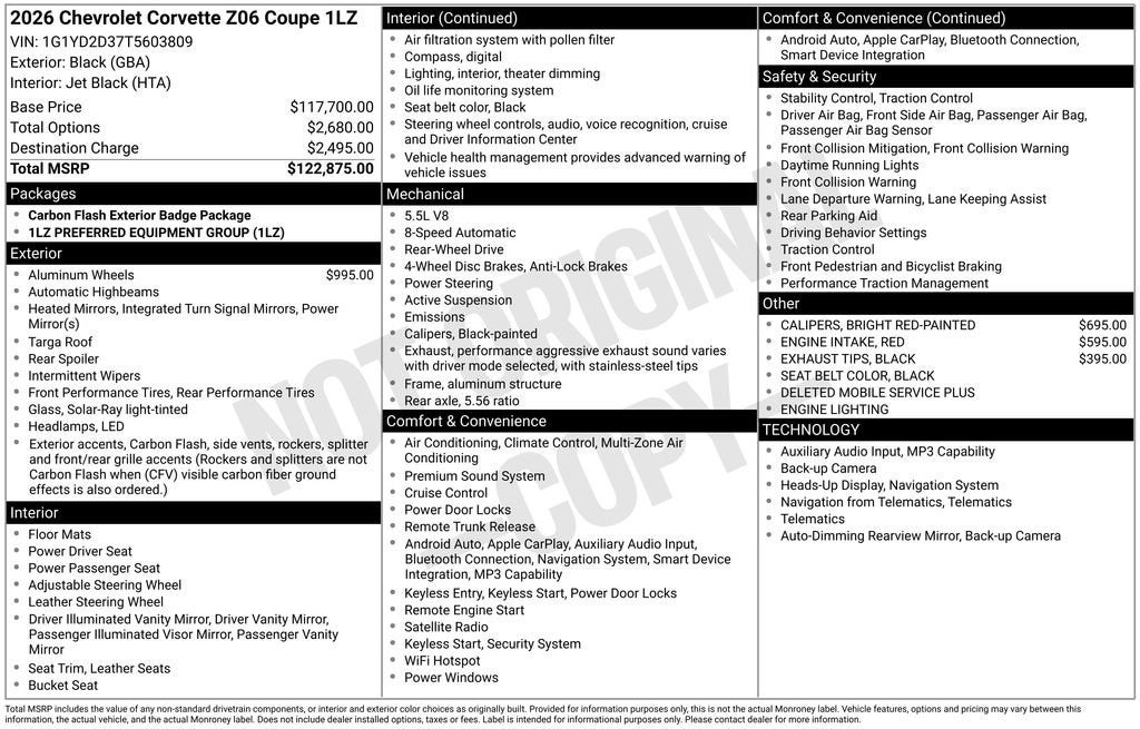 2026 Chevrolet Corvette Z06 1LZ