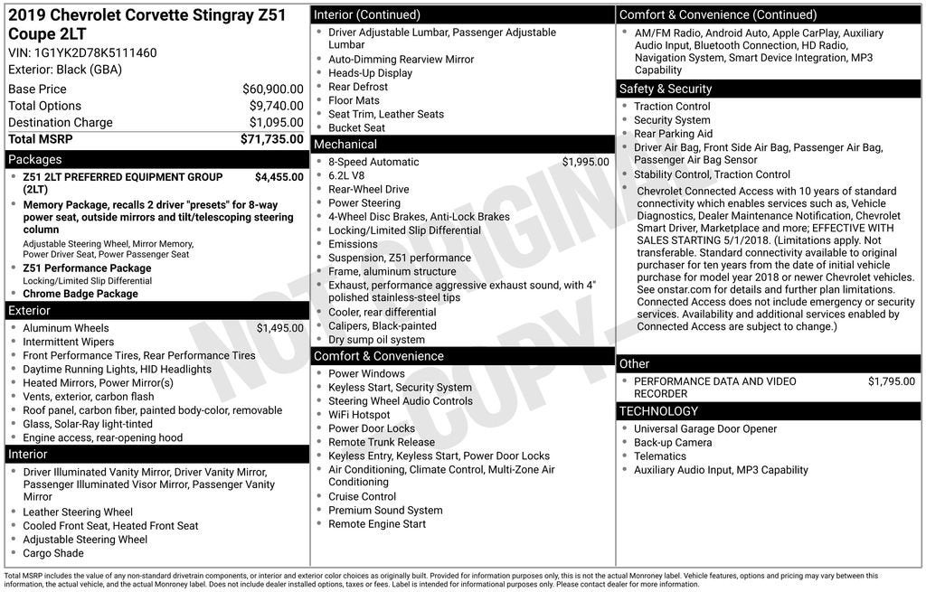 2019 Chevrolet Corvette Stingray Z51 2LT