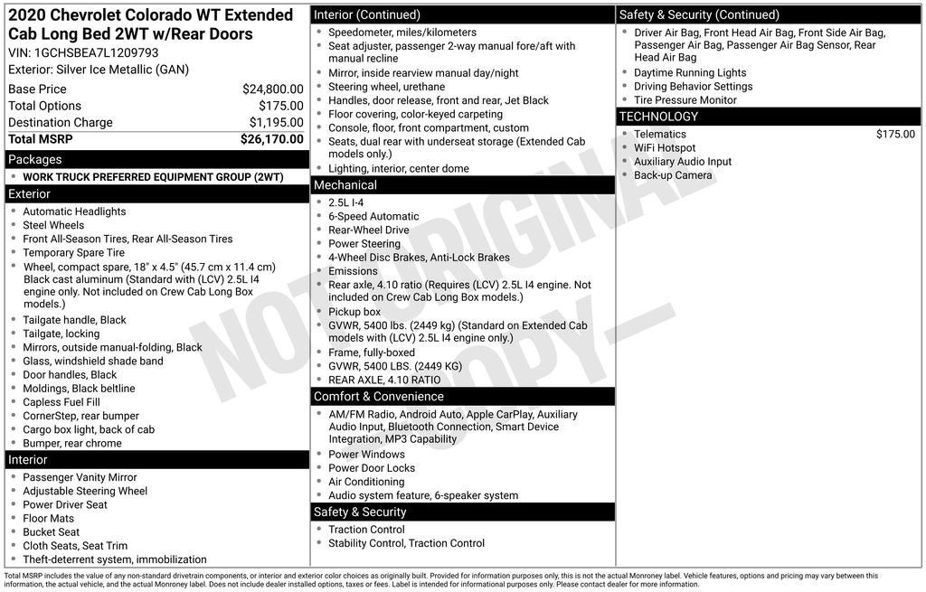 2020 Chevrolet Colorado 2WD Work Truck