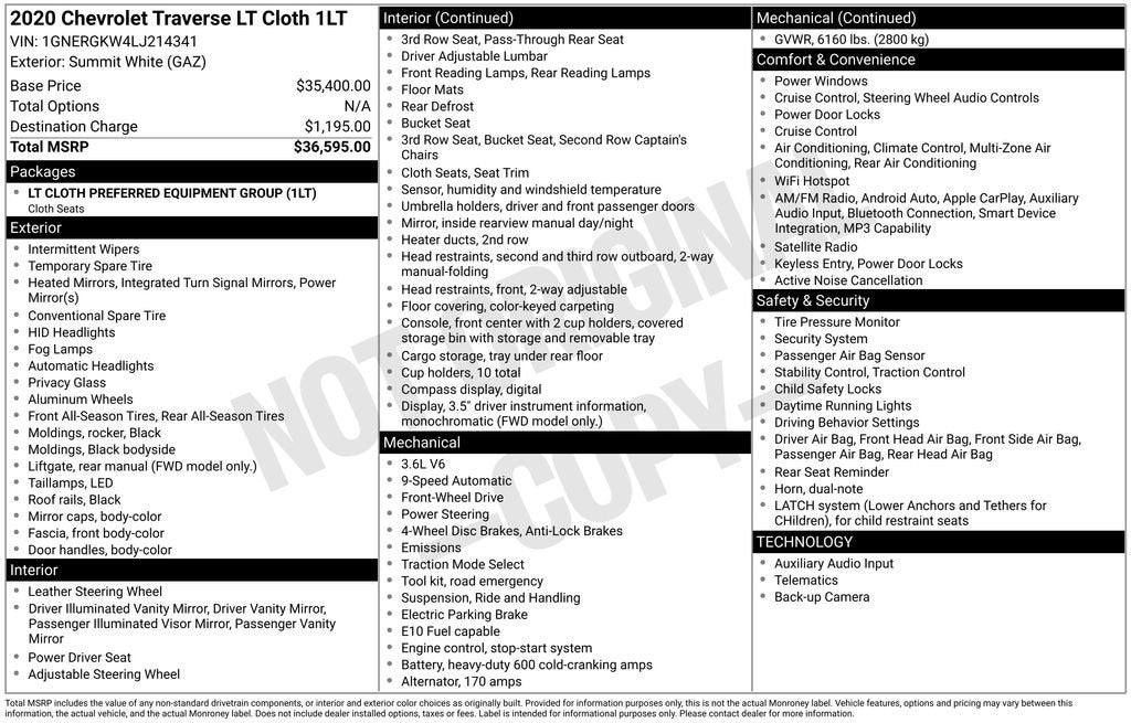 2020 Chevrolet Traverse LT Cloth