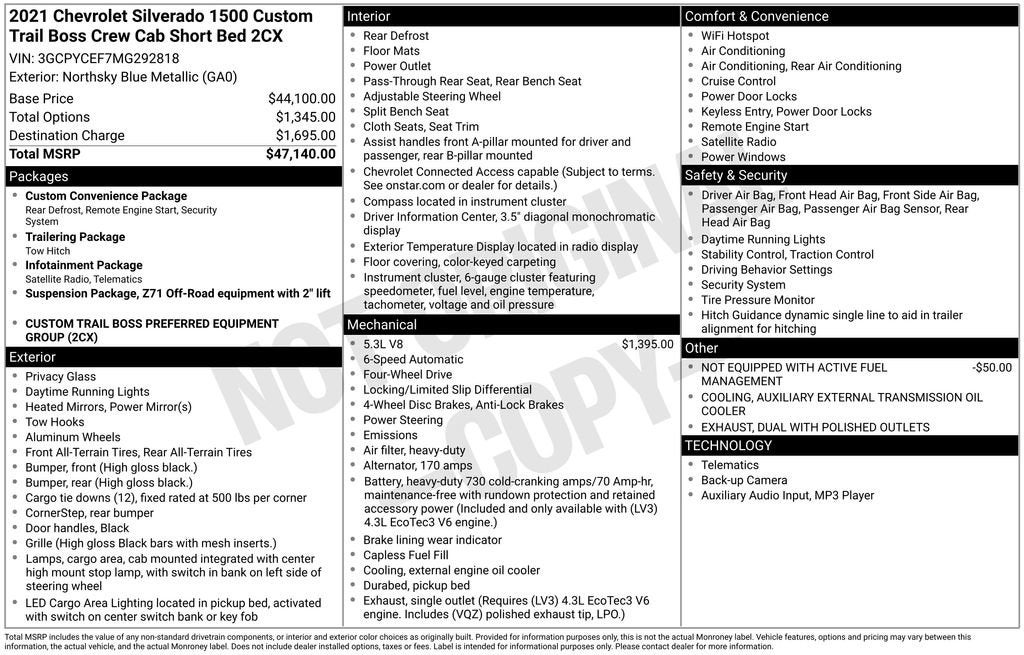 2021 Chevrolet Silverado 1500 Custom Trail Boss