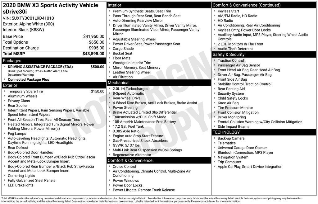 2020 BMW X3 sDrive30i