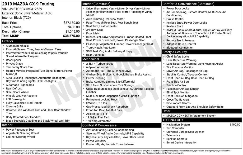 2019 Mazda Mazda CX-9 Touring
