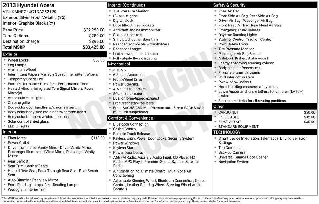 2013 Hyundai Azera 4DR SDN