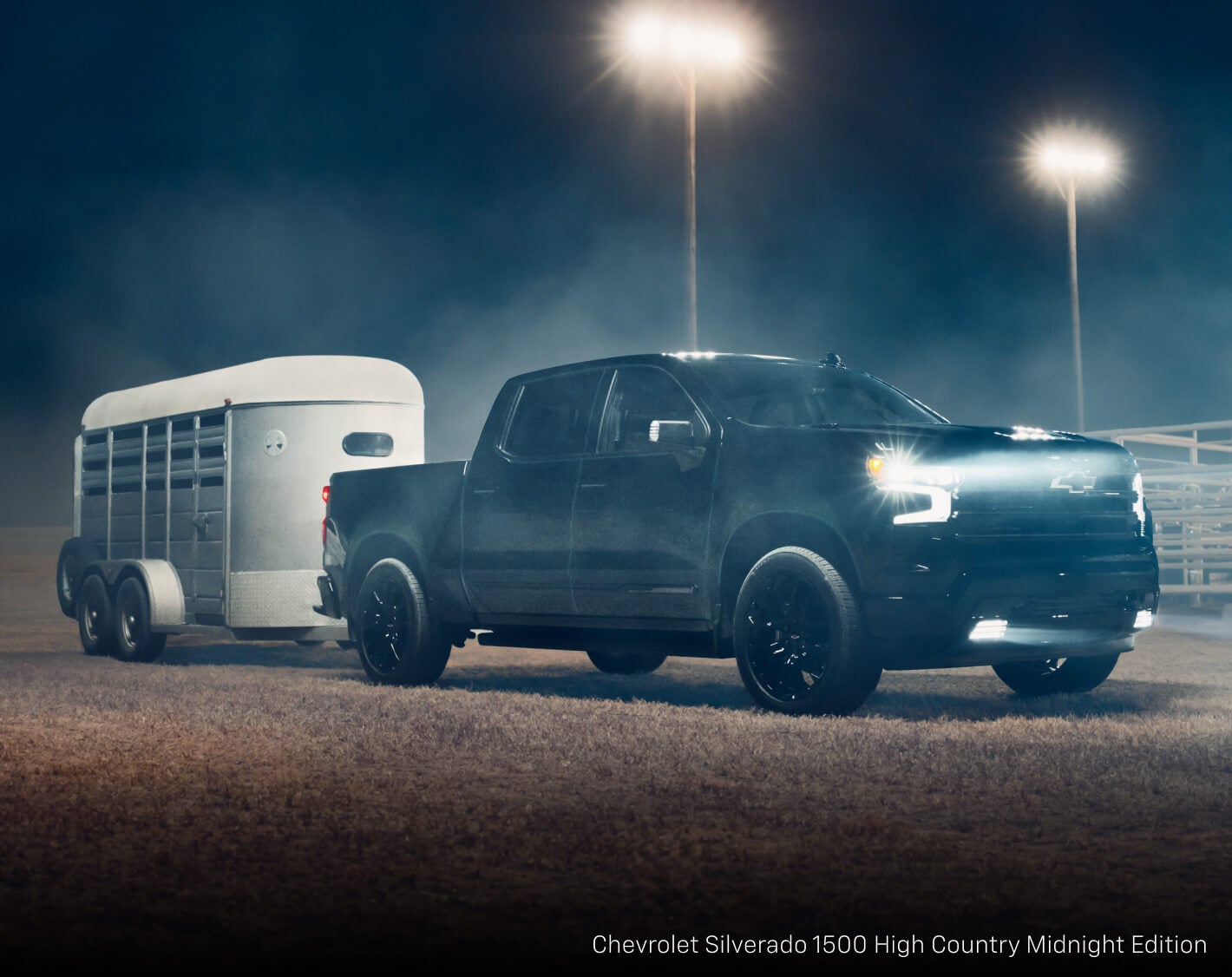 Chevrolet Silverado 1500 High Country Midnight Edition towing a horse trailer